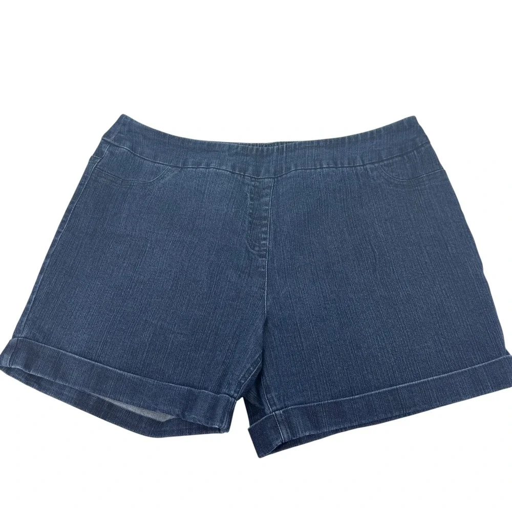 Soft Surroundings Dark Wash Pull‎ On Denim Shorts Cuffed Hem PXL Dark Indigo